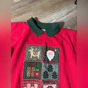 VTG Valorie Folk Art Christmas Sweatshirt Embroidered Gingerbread Red Green S M thumbnail 7