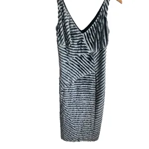 Nicole Miller Mini‎ Dress Women M Gray Black Ripple Bodycon Rave Y2K Retro Club thumbnail 7