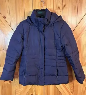 Calvin Klein Down Puffer Jacket Coat Hooded Eggplant Size Medium (4350) thumbnail 1