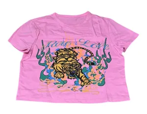 Pink Graphic Baby Tee Size Women's L Y2K Tiger Top NWOT thumbnail 1