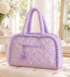 OMG Accessories Quilted Floral Duffle Bag Lilac Lavender Weekend Travel Bag NWT thumbnail 1