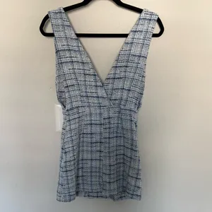 ZARA Blue and White Tweed Plaid Pinafore Mini Dress Medium Double Breasted thumbnail 12