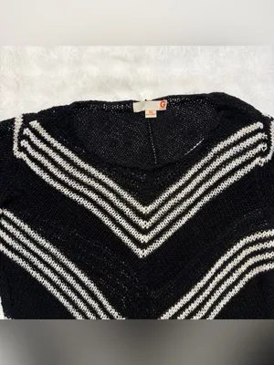 G by Guess Women's Black & Cream Chevron Fringe Crewneck Sweater Size XS thumbnail 6