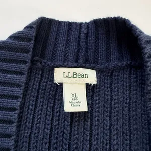 LL Bean Navy Blue Shaker Stitch Cotton Open Cardigan Sweater Pockets Size XL thumbnail 8