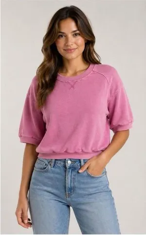 Pilcro short sleeve crew neck sweatshirt top thumbnail 1