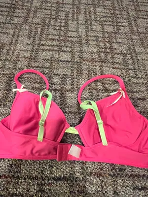 Pink polka dot bra with green accents #bra #summer thumbnail 3
