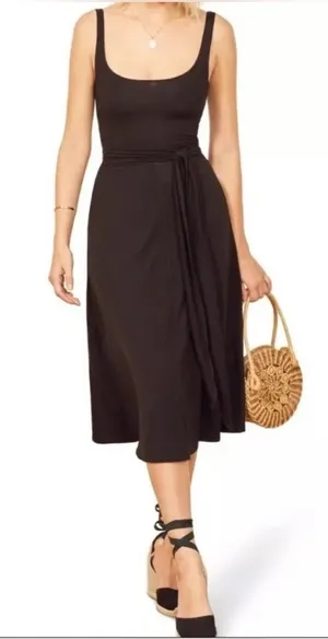 Reformation August Midi Dress tie front adjustable scoop round neck tencel wrap thumbnail 1