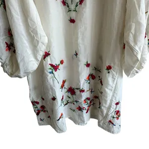 Zara Collection Dress Sz L Cotton Silk Blend Puff Sleeve Floral Embroidered thumbnail 10