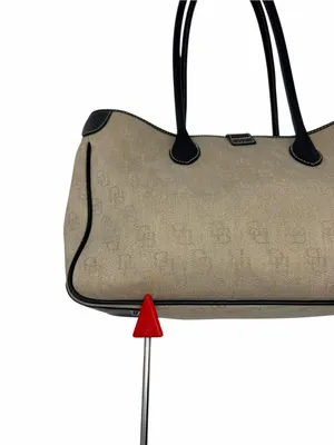 Dooney & Bourke Monogram Canvas Tote Bag Beige Black Leather Shoulder Bag thumbnail 15