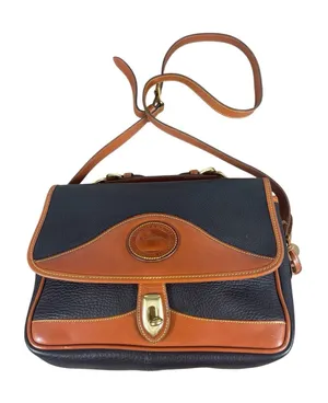 VTG Dooney & Bourke AWL Navy British Tan Pebbled Leather Messenger Top Handle thumbnail 1