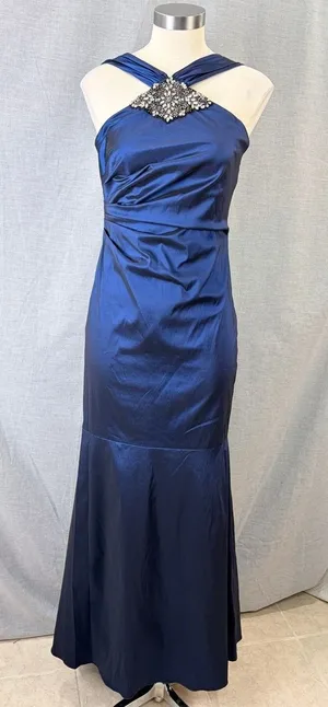 David Meister Sapphire Blue Jewel Embellished‎ Halter Mermaid Gown 4 thumbnail 1