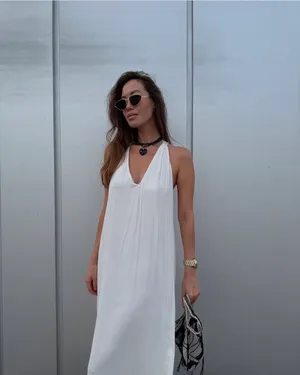 Zara Flowy Halter Maxi Dress in Soft Cream thumbnail 5