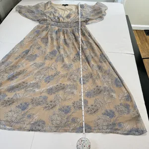 Lulus Subtle Romance‎ Beige Blue Floral Ruffle Flutter Sleeve Midi Dress Size XL thumbnail 11