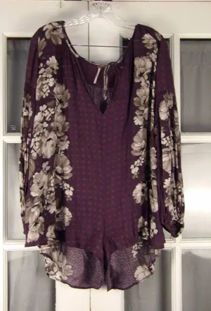 Free People Womens Purple Sunset Boulevard Boho‎ Short Romper XS thumbnail 1