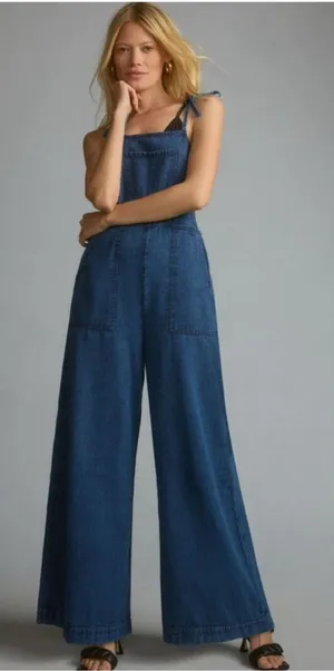Anthropologie Wide Leg Overalls Women's‎ S Blue Utility Chic thumbnail 1