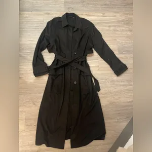 Zara Faux Suede Black Belted Trench Coat M thumbnail 12