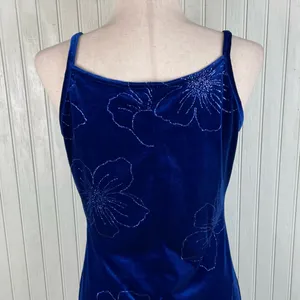 Vintage 90s Y2K Blue Velvet Flower Maxi Slip Dress Whimsigoth Fairycore Medium thumbnail 5