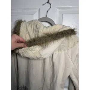 VTG Billabong Women's Y2K Zip Up Hoodie Faux Fur Lined Hood Cable Knit Medium thumbnail 9