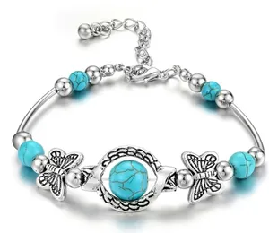 Gorgeous silver plated butterfly bracelet with turquoise beads‎ fashion jewelry thumbnail 1