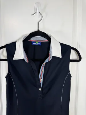 Daily Sports Women's Sleeveless Navy Golf Polo with Striped Trim thumbnail 3