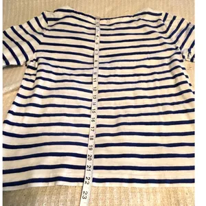J.Crew Pineapple Stripe Top L Blue White Nautical Embroidered Cotton Shirt thumbnail 6