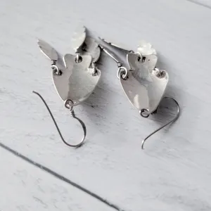 Vintage Stud Earrings Silver Tone & Cream Enamel Square thumbnail 5