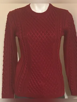 Dark Red Classic Cable Knit Crewneck Sweater. Thick Heavy Material Sz S thumbnail 1