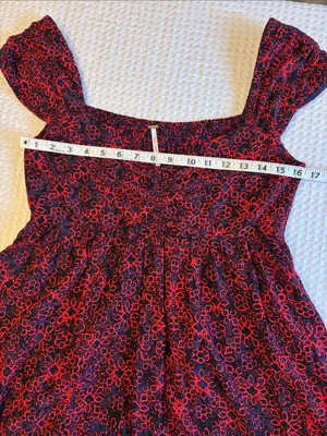 FREE PEOPLE Tabitha Smocked Mini Dress MEDIUM Red Navy Blue Floral thumbnail 11