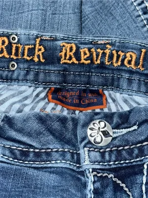 Rock Revival Denim Women’s Size 26 Blue Straight Leg Distressed Embellished Flap thumbnail 7