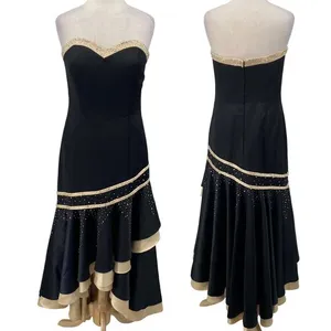 Vintage Y2k Camille La Vie Gown Beaded Strapless Satin Sweetheart Black Beige 10 thumbnail 1