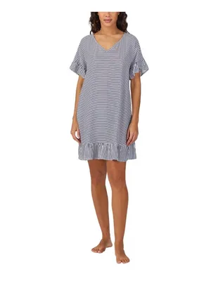 Cuddl Duds Womens Printed Short-Sleeve Sleep Tunic Gown Navy Stripe Multi S thumbnail 6