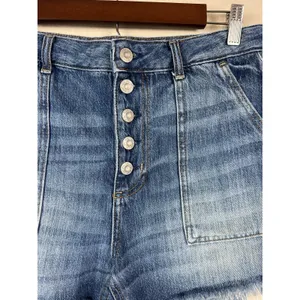 We The Free High-Rise Denim Shorts 28 Button Fly Raw Hem Patch Pockets thumbnail 3