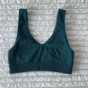 Aerie Green/Teal Ribbed V-Neck Sports Bra XS thumbnail 1