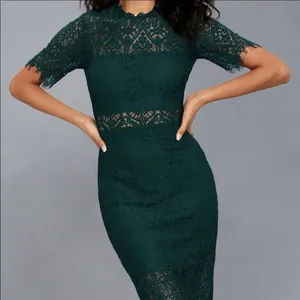 Lulus Remarkable Forest Green Sheer Lace Short Sleeve‎ Lined Dress Event Party M thumbnail 1