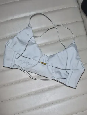 Women's Grey Strappy Bralette Top Small Medium Stretchy Open Back Sports Bra thumbnail 2