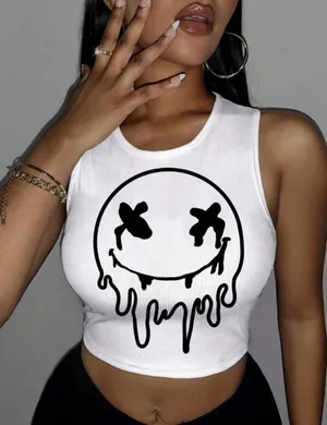 UNBRANDED White Sleeveless Emoji Tank Top thumbnail 1