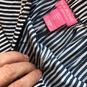 Isaac Mizrahi Navy Pinstripe 2Pc Pajama Set Sz Small Shorts Button Down SS Top thumbnail 7