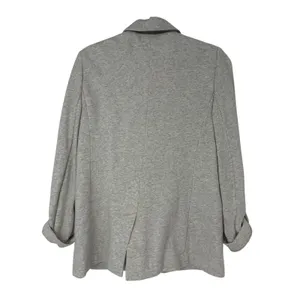 Ann Taylor Knit Blazer Jacket Gray Heather Cotton One Button Roll Tab Sleeve 6 thumbnail 3