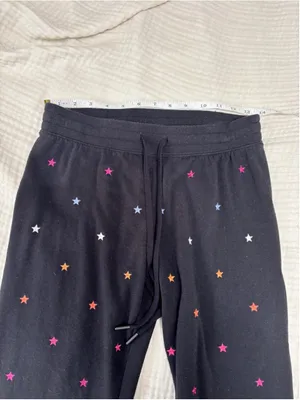 Women's P. J. Salvage Black Jogger Pants Multicolor Embroidered Stars Size XS thumbnail 6