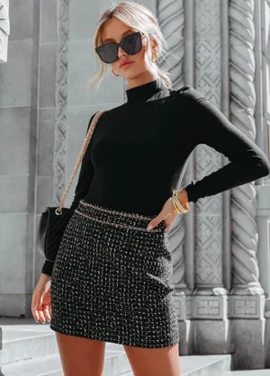 Vici Boldly Elegant Tweed Chain Mini Skirt - Black thumbnail 1