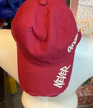 Never Embroidered Distressed Baseball Cap - Red thumbnail 1