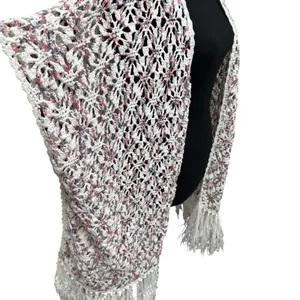 POL Knit Crochet Duster Cardigan Long Coverup White Women's Medium Boho Floral thumbnail 4