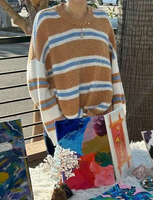 American Eagle Oversized Drop Shoulder Striped Fuzzy Cozy Knit Sweater thumbnail 10