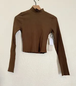 Good American Women's Sepia Mock Neck Long Sleeve Crop Top Size 1 thumbnail 1