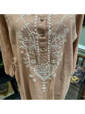 Bird Thai Artisan Embroidered Boho Tunic – 100% Cotton – Size L thumbnail 3