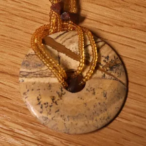 Boho Natural Stone Donut Pendant Necklace Brown Earthy Seed‎ Bead Granola Zen thumbnail 2