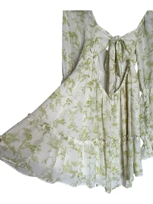 Urban Outfitters Lanette Fairy Print Green Floral Babydoll Mini Dress Medium thumbnail 8
