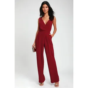 Lulus Kiska Burgundy Lace Wide-leg Jumpsuit Pockets V Neck Pleated M thumbnail 3