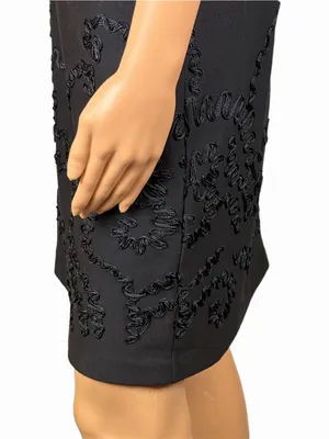 TIANA B. Black Floral Ribbon Appliqué V Neck Shift Dress Medium thumbnail 8