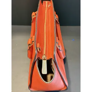 Michael Kors Selma Medium Saffiano Leather Satchel Bag Orange Gold Hardware thumbnail 7